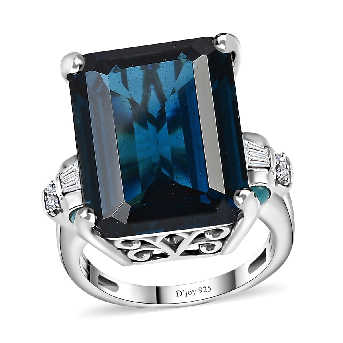 London Blue Topaz and Multi Gemstone Ring in Platinum Over Sterling Silver (Size 8.0) 30.00 ctw