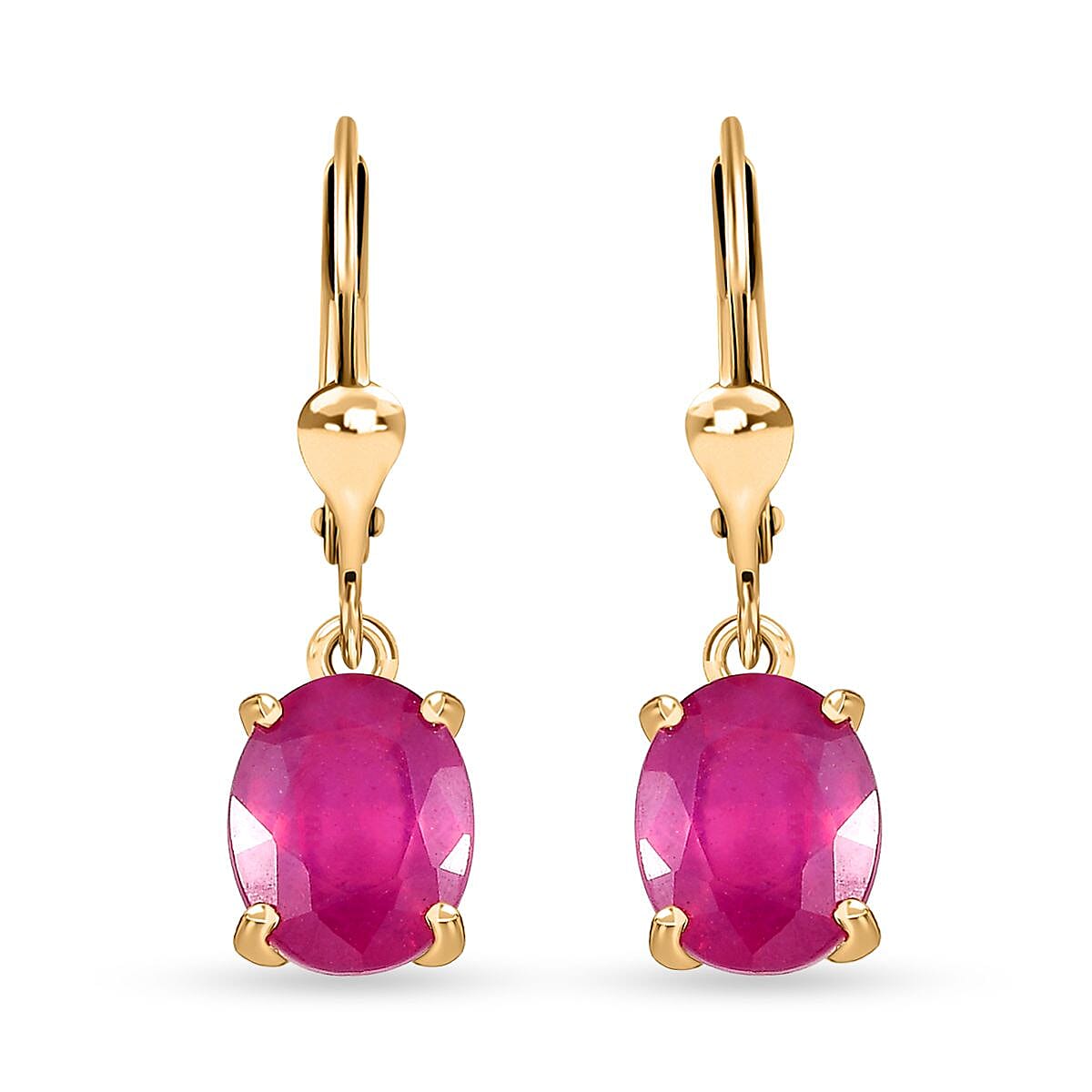 TLV Niassa Ruby (FF) Lever Back Earrings in Vermeil YG Over Sterling Silver 5.60 ctw