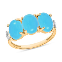 Premium Sleeping Beauty Turquoise and G-H I2 Diamond 5.47 ctw 3 Stone Ring in 14K White Gold (Size 10.0)
