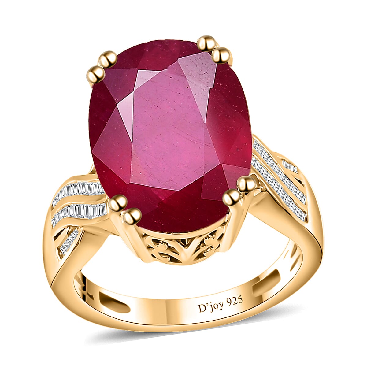 TLV Niassa Ruby (FF), Diamond Ring in Vermeil YG Over Sterling Silver (Size 7.0) 14.40 ctw
