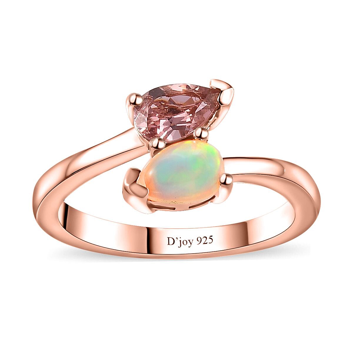 Blush Tourmaline, Ethiopian Welo Opal Ring in Vermeil RG Over Sterling Silver (Size 7.0) 0.65 ctw