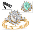 Mexican Hyalite Opal and White Zircon Sunburst Ring in Vermeil Yellow Gold Over Sterling Silver (Size 10.0) with Free UV Flash Light 1.50 ctw - Sticky add to cart bar