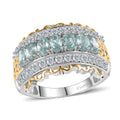 Aqua Kyanite, White Zircon Ring in Vermeil YG and Platinum Over Sterling Silver (Size 10.0) 3.50 ctw - Sticky add to cart bar