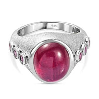 African Ruby Ring in Rhodium Over Sterling Silver (Size 6.5) 9.20 ctw
