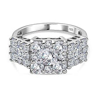 Moissanite Ring in Rhodium Over Sterling Silver (Size 6.5) 2.33 ctw