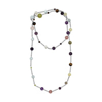 Multi Gemstone 115.00 ctw Station Necklace 36 Inches in Rhodium Over Sterling Silver