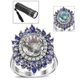 Mexican Hyalite Opal and Multi Gemstone Floral Ring in Platinum Over Sterling Silver (Size 10.0) with Free UV Flash Light 4.90 ctw - Sticky add to cart bar
