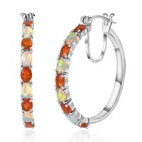 Crimson Fire Opal and Ethiopian Welo Opal Hoop Earrings in Platinum Over Sterling Silver 1.90 ctw