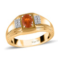 Crimson Fire Opal and White Zircon Men's Ring in Vermeil Yellow Gold Over Sterling Silver (Size 10.0) 0.65 ctw - Sticky add to cart bar