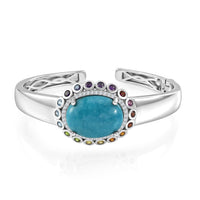 Premium Kingman Turquoise and Multi Gemstone 16.65 ctw Bangle Bracelet in Rhodium Over Sterling Silver