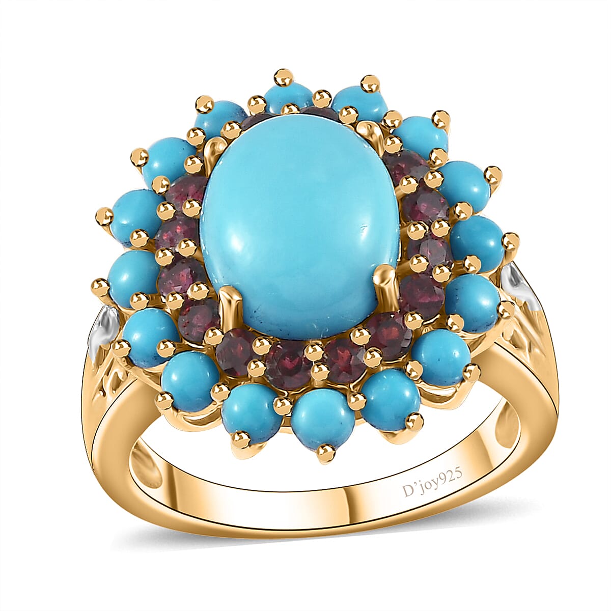 Sleeping Beauty Turquoise, Anthill Garnet Double Halo Ring in Vermeil Yellow Gold Over Sterling Silver (Size 10.0) 5.50 ctw