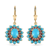 Sleeping Beauty Turquoise, Arizona Anthill Garnet Lever Back Earrings in Vermeil YG Over Sterling Silver 5.00 ctw