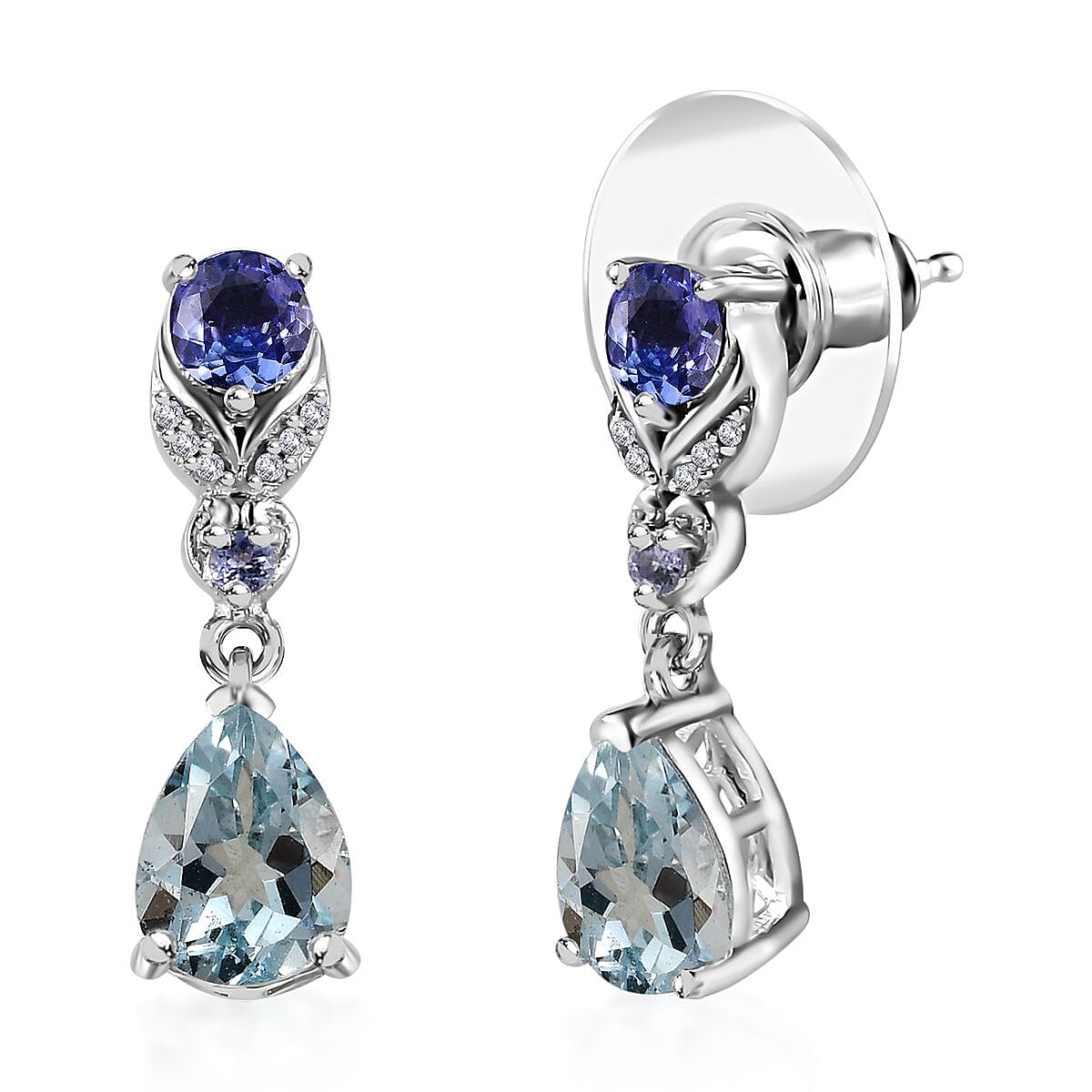 Premium Mangoro Aquamarine and Multi Gemstone Drop Earrings in Platinum Over Sterling Silver 2.35 ctw