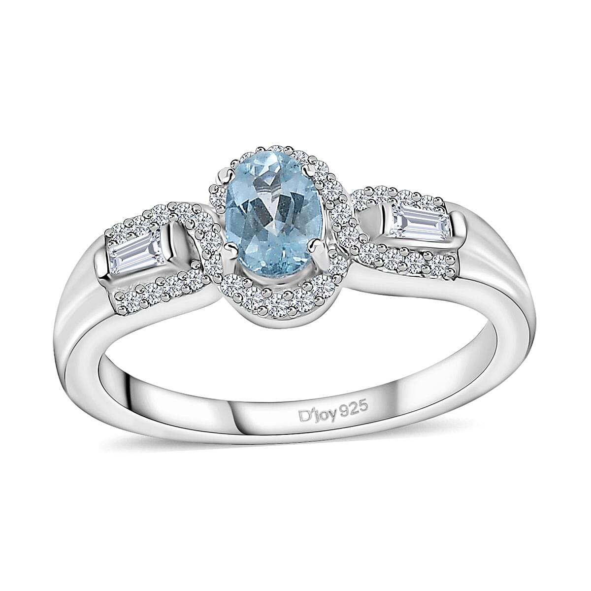 Premium Mangoro Aquamarine and White Zircon Ring in Platinum Over Sterling Silver (Size 10.0) 0.75 ctw