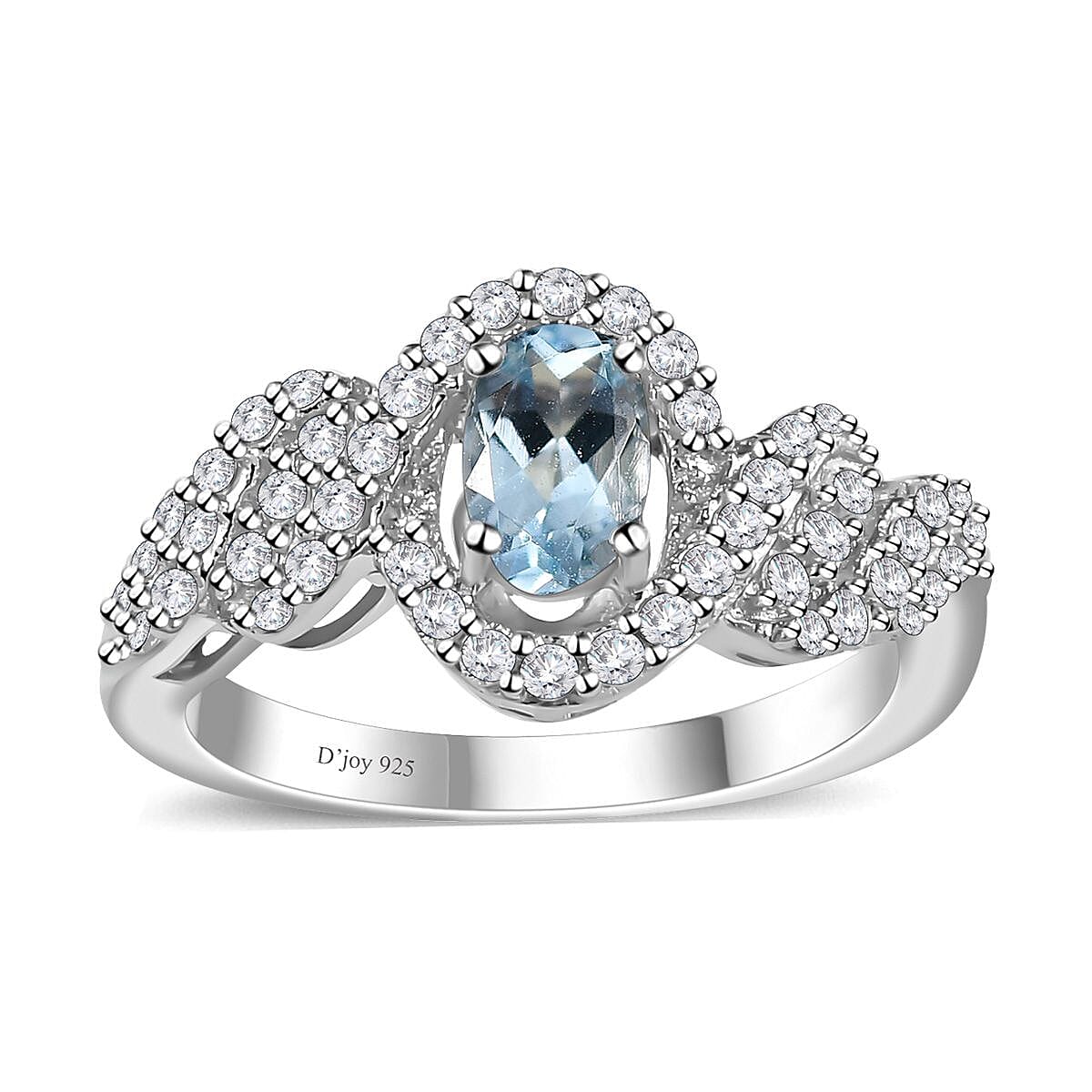 Premium Mangoro Aquamarine and White Zircon Ring in Platinum Over Sterling Silver (Size 10.0) 0.90 ctw