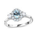 Premium Mangoro Aquamarine and White Zircon Halo Ring in Platinum Over Sterling Silver (Size 10.0) 1.10 ctw - Sticky add to cart bar