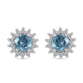 Premium Mangoro Aquamarine and White Zircon 1.15 ctw Sunburst Halo Earrings in Platinum Over Sterling Silver - Sticky add to cart bar
