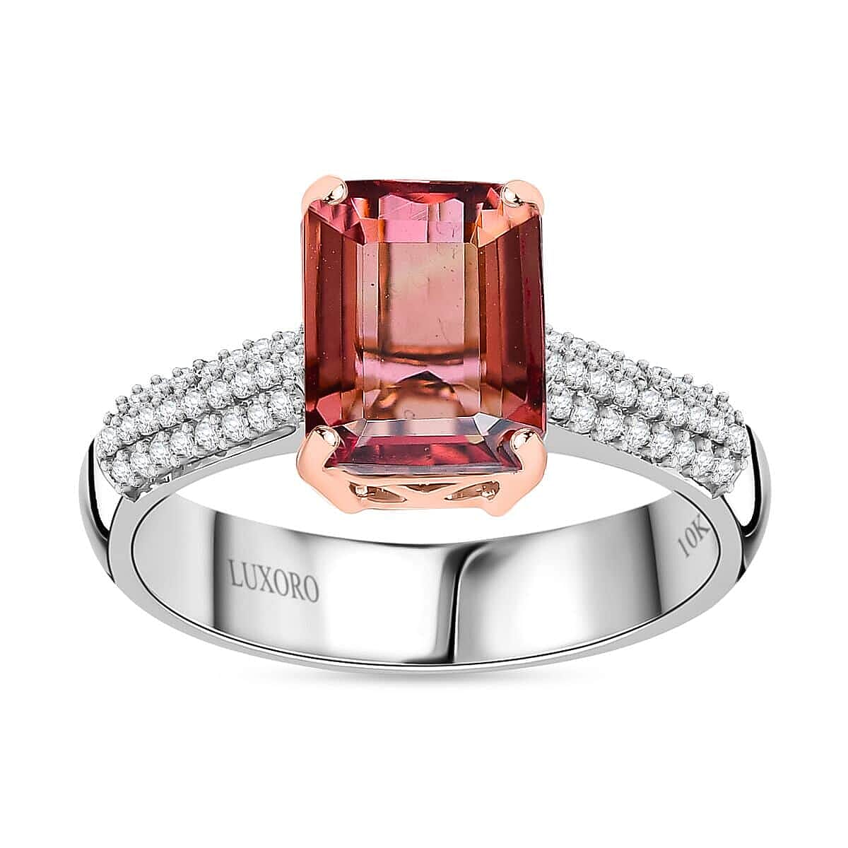 Luxoro 10K White and Rose Gold Premium Blush Tourmaline and G-H I2 Diamond Ring (Size 9.0) 2.30 ctw