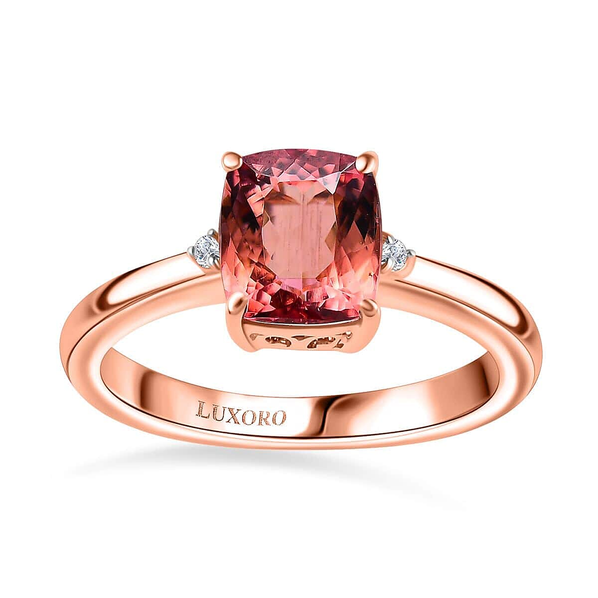 Luxoro 10K Rose Gold Premium AA Blush Tourmaline and G-H I2 Diamond Ring 2.40 ctw