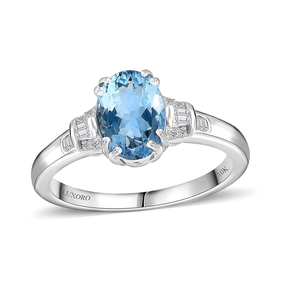 One Time Only Luxoro 10K White Gold AAA Santa Maria Aquamarine, Diamond (G-H, I2) Ring (Size 10.0) 1.70 ctw