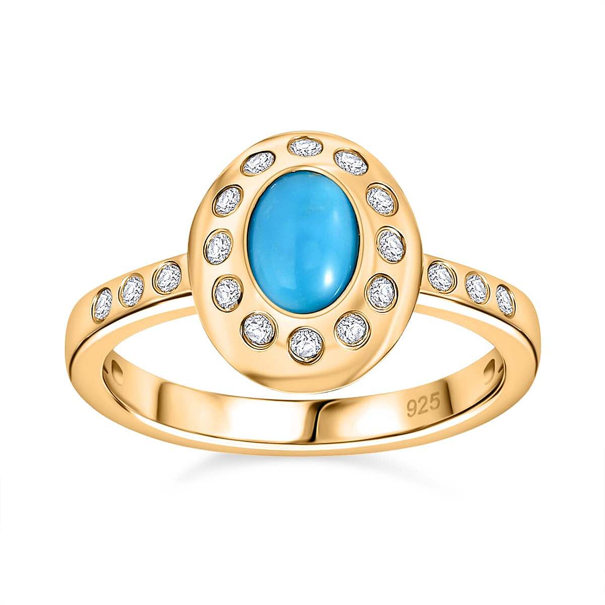 Sleeping Beauty Turquoise, White Zircon Ring in Vermeil YG Over Sterling Silver (Size 11.5) 1.15 ctw