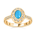 Sleeping Beauty Turquoise, White Zircon Ring in Vermeil YG Over Sterling Silver (Size 11.5) 1.15 ctw - Sticky add to cart bar