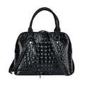 Black Crocodile Embossed Genuine Leather Crossbody Bag (12.2"x5"x8.7") with Handle Drop and Shoulder Strap 57" - Sticky add to cart bar