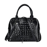 Black Crocodile Embossed Genuine Leather Crossbody Bag (12.2"x5"x8.7") with Handle Drop and Shoulder Strap 57"