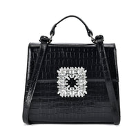 Black Crocodile Embossed Genuine Leather Crossbody Bag (10"x4.72"x8.3") with Handle Drop and Shoulder Strap (57")