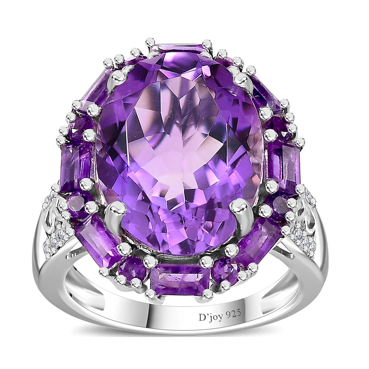 African Amethyst, White Zircon Solitaire Ring in Platinum Over Sterling Silver (Size 10.0) 11.10 ctw