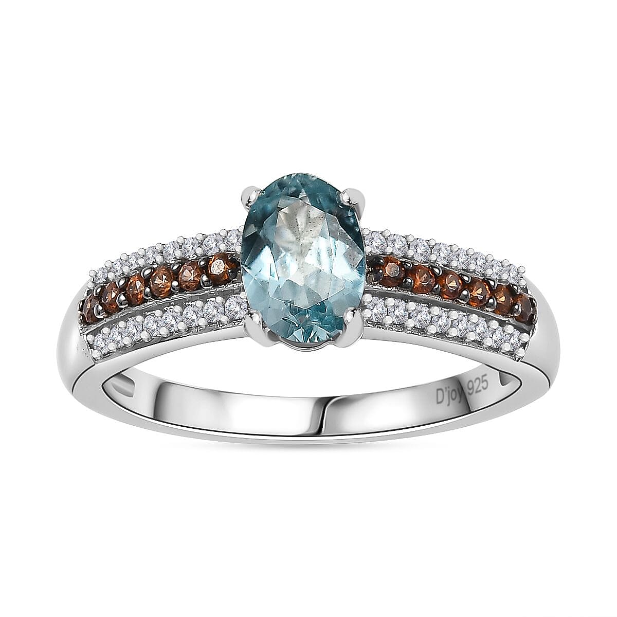 Aqua Kyanite, Brown and White Zircon Ring in Platinum Over Sterling Silver (Size 10.0) 1.30