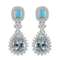 Premium Mangoro Aquamarine and Multi Gemstone Dangling Earrings in Platinum Over Sterling Silver 3.10 ctw - Sticky add to cart bar