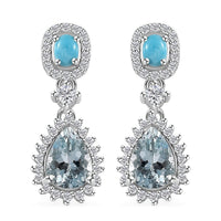 Premium Mangoro Aquamarine and Multi Gemstone Dangling Earrings in Platinum Over Sterling Silver 3.10 ctw