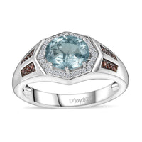Premium Aqua Kyanite, Brown and White Zircon Men's Ring in Platinum Over Sterling Silver (Size 12.0) 2.35 ctw
