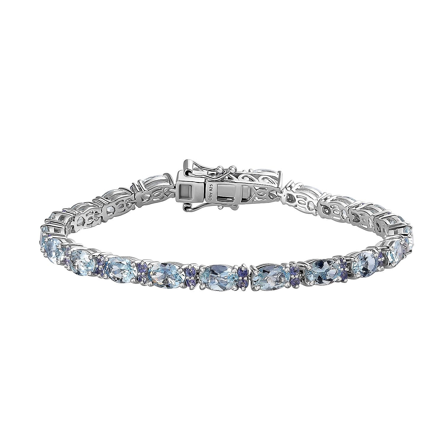 Premium Mangoro Aquamarine and Tanzanite Bracelet in Platinum Over Sterling Silver (6.50 In) 8.40 ctw