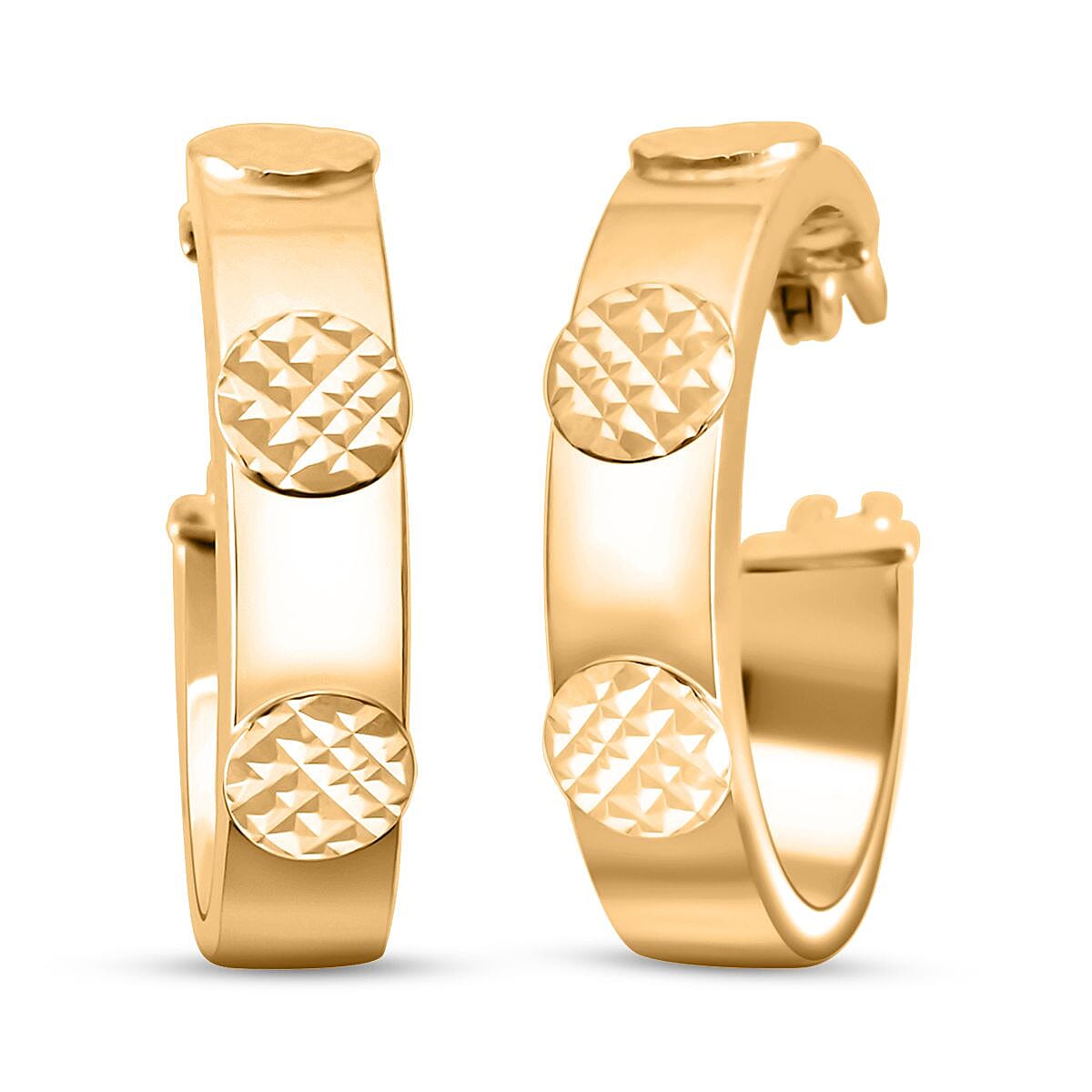Diamante Taglio Orecchino Italian 14K Yellow Gold 4x15mm Hoop Earrings 2.30 Grams