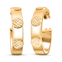 Diamante Taglio Orecchino Italian 14K Yellow Gold 4x15mm Hoop Earrings 2.30 Grams