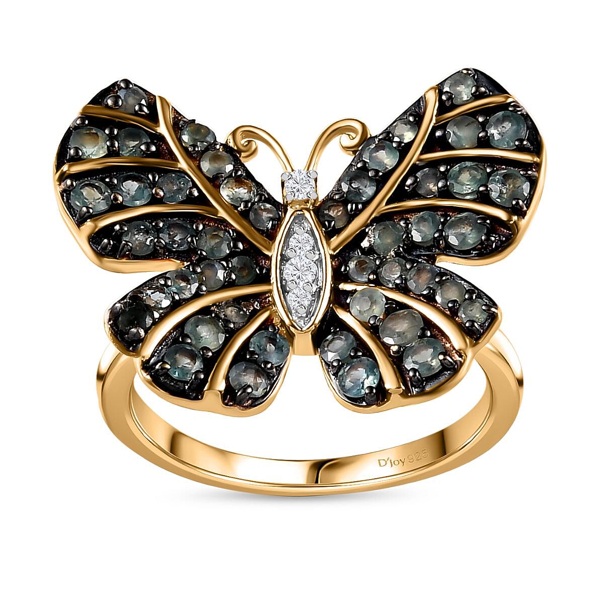 Narsipatnam Alexandrite, White Zircon Butterfly Ring in Vermeil YG Over Sterling Silver (Size 7.0) 1.25 ctw