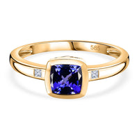 14K Yellow Gold AAA Tanzanite, Diamond (I2) Solitaire Ring (Size 8.0) 1.19 ctw