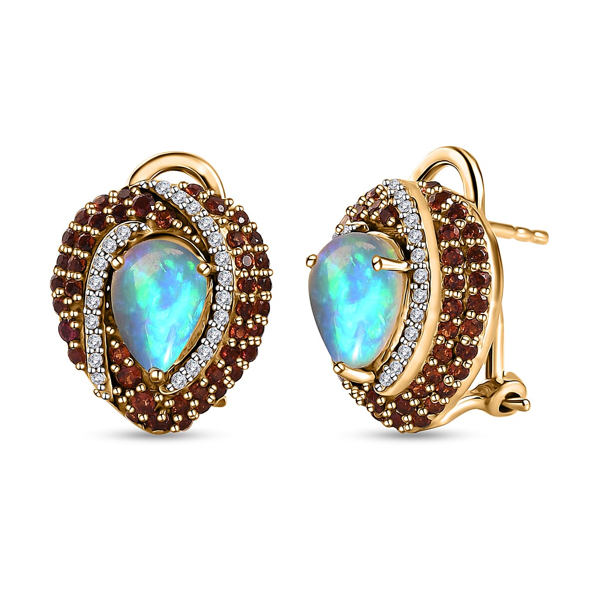 Premium Ethiopian Welo Opal and Multi Gemstone Earrings in Vermeil Yellow Gold Over Sterling Silver 3.15 ctw