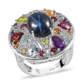 Star Blue Sapphire (DF) and Multi Gemstone Star Ring in Platinum Over Sterling Silver (Size 6.0) 10.00 ctw - Sticky add to cart bar
