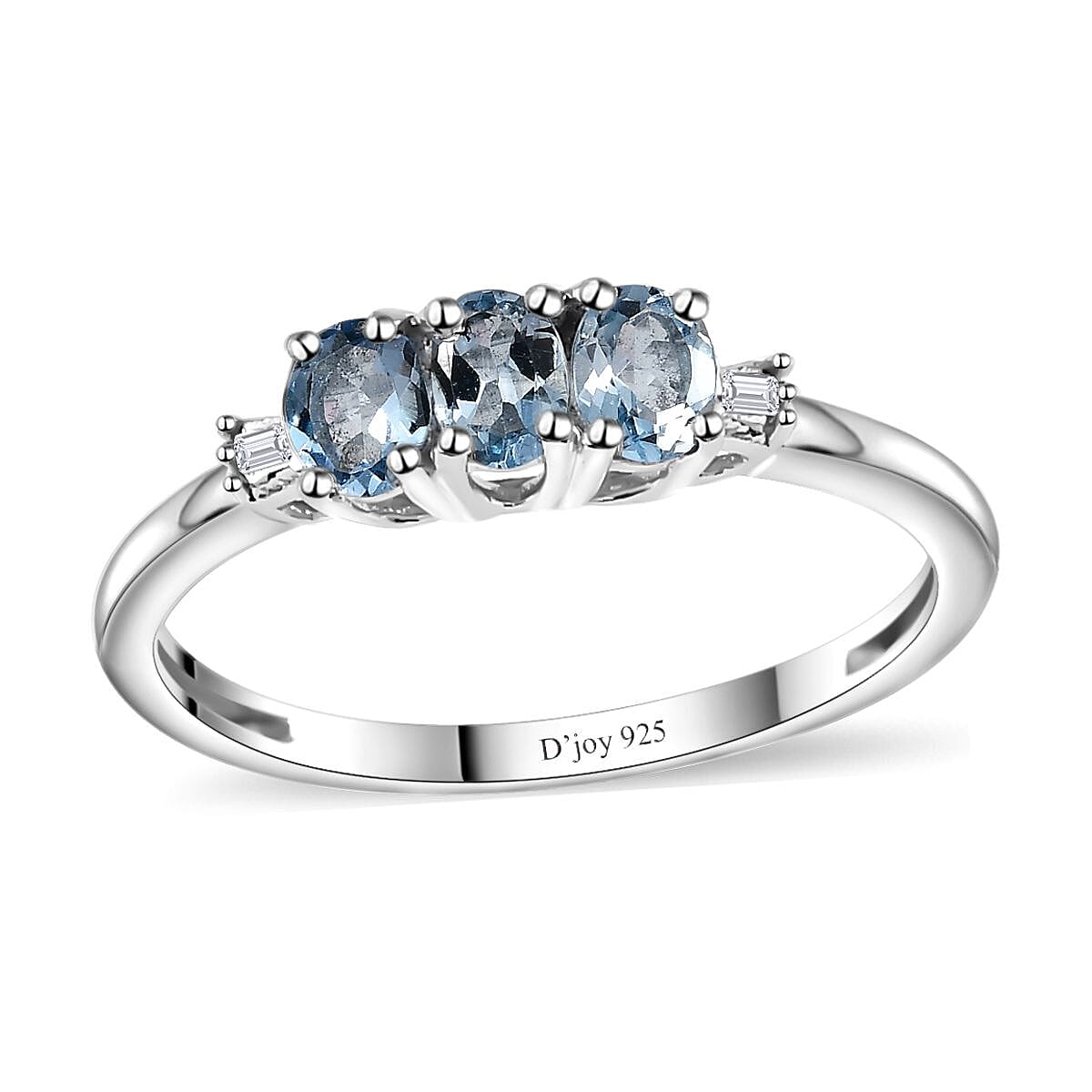 Santa Maria Aquamarine and Diamond Ring in Platinum Over Sterling Silver (Size 10.0) 0.50 ctw