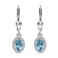 Santa Maria Aquamarine and White Zircon Lever Back Earrings in Platinum Over Sterling Silver 0.60 ctw