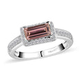 Blush Tourmaline and Moissanite Halo Ring in Platinum Over Sterling Silver (Size 10.0) 1.15 ctw - Sticky add to cart bar