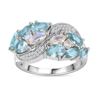 Aqua Kyanite, Multi Gemstone Ring in Platinum Over Sterling Silver (Size 10.0) 4.10 ctw