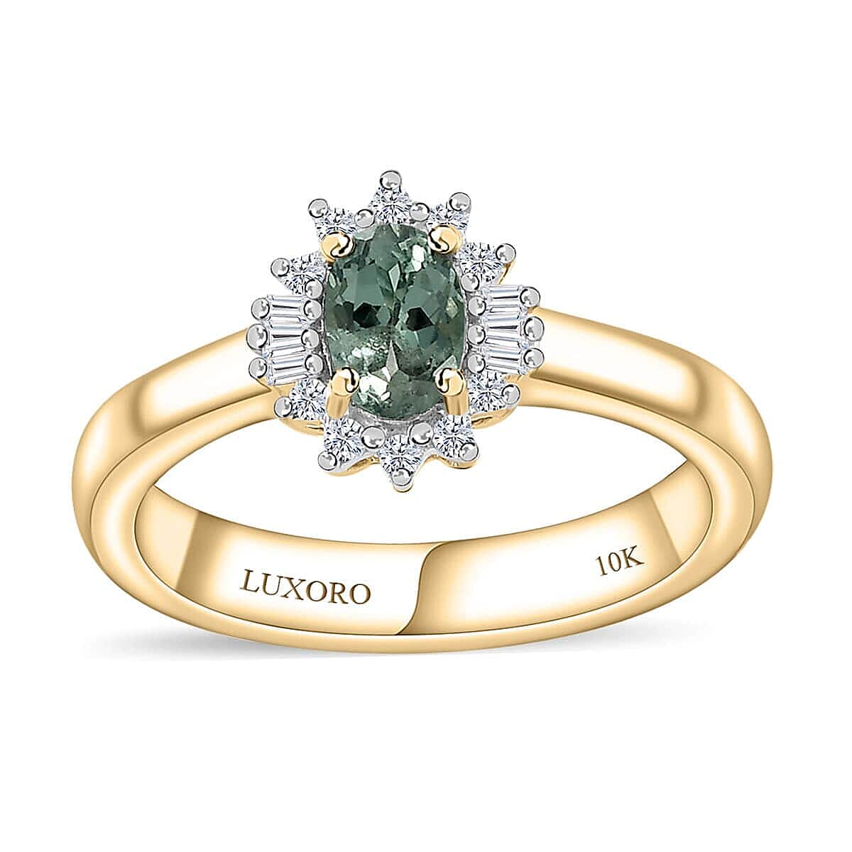 Luxoro 10K Yellow Gold AAA Narsipatnam Alexandrite, Diamond (G-H, I2) Ballerina Halo Ring (Size 10.0) 0.65 ctw