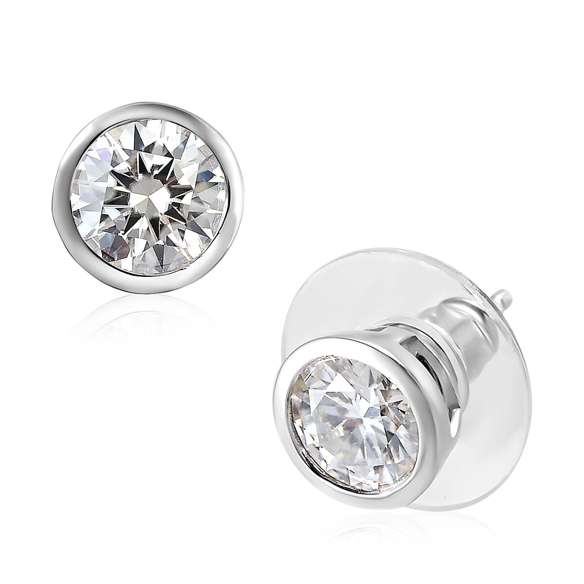 Moissanite Solitaire Stud Earrings in Platinum Over Sterling Silver 1.80 ctw