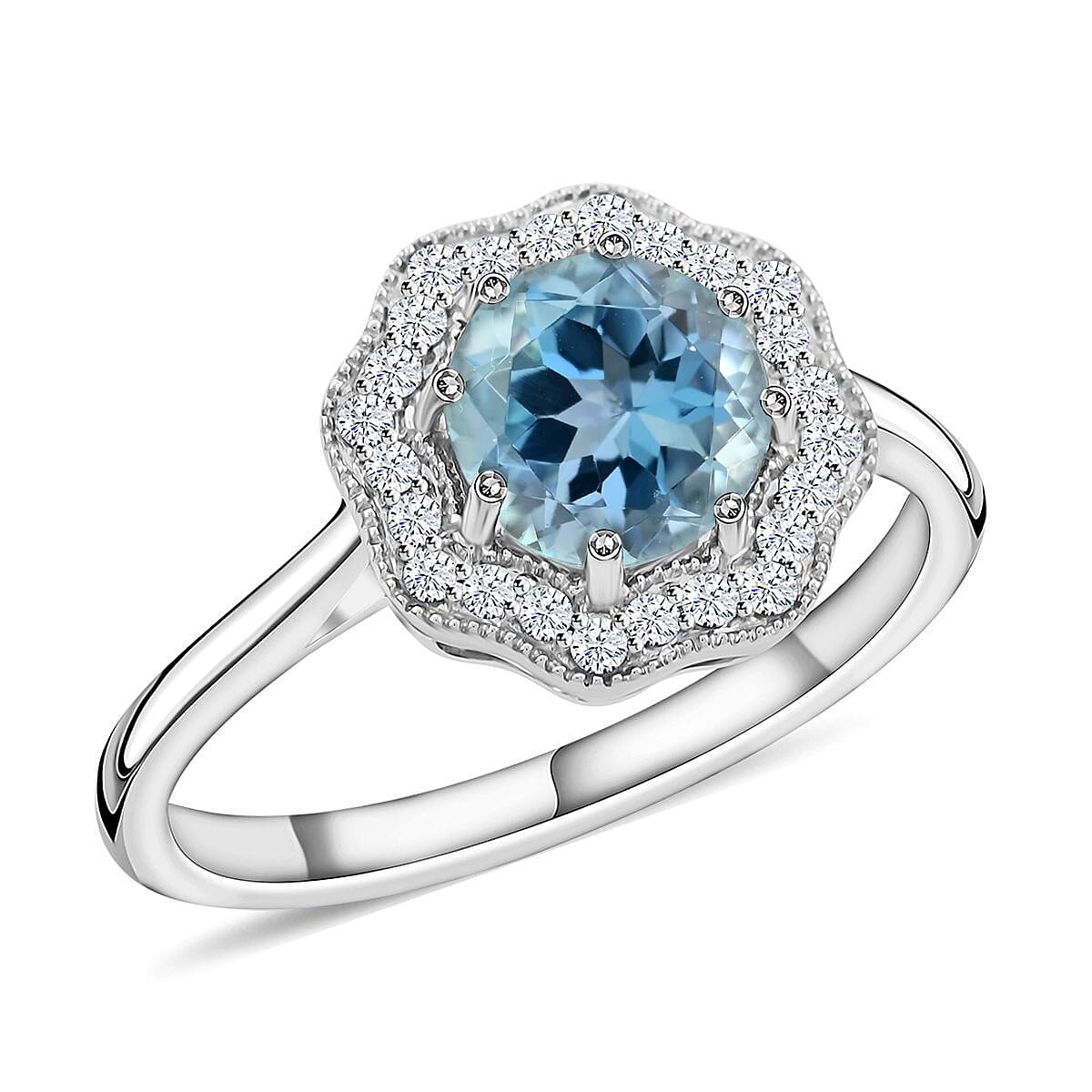 Certified & Appraised 18K White Gold AAA Santa Maria Aquamarine and G-H SI Diamond Ring 1.35 ctw