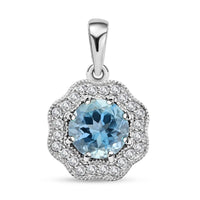 Certified and Appraised Iliana 18K White Gold AAA Santa Maria Aquamarine and G-H SI Diamond Pendant without Chain 1.35 ctw