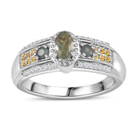 Narsipatnam Alexandrite and Multi Gemstone Ring in Platinum Over Sterling Silver (Size 10.0) 0.60 ctw